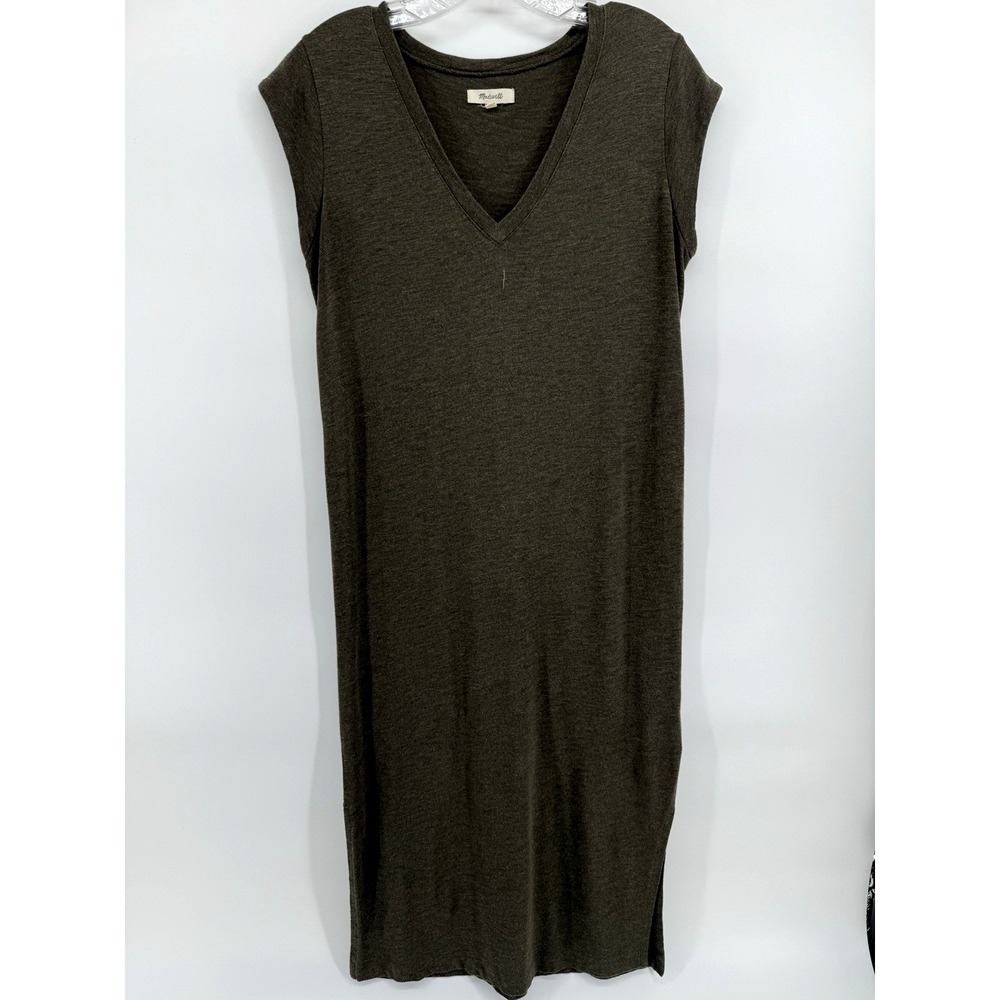 Madewell Dress Womens Medium Brown V Neck Cap Sleeve Midi Casual Minimalist